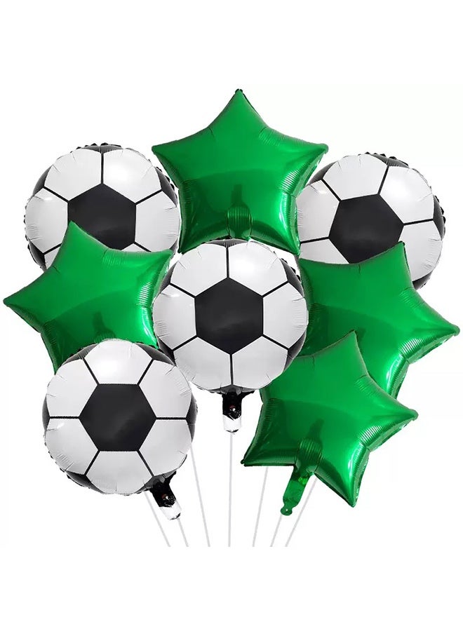 Football Soccer Foil Balloon Set, Green Star Balloons For Boys Kids Birthday Sports Theme Party World Game Event Home Decoration Supplies - Image 1